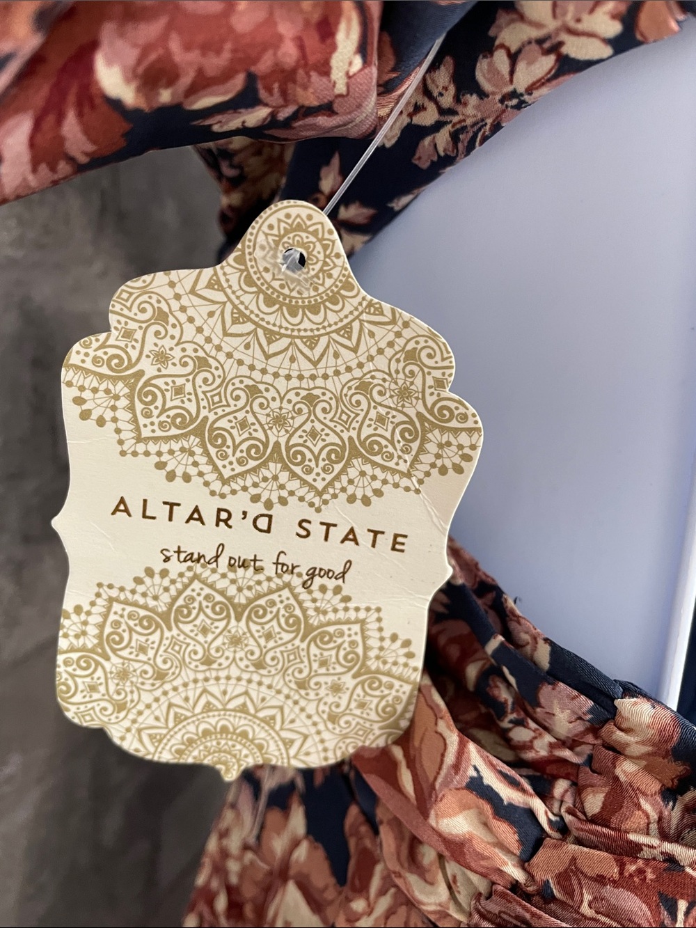 Altar'd State Annmarie Navy/Brown Floral Cutout Dress - Picture 5 of 10